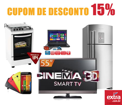 Cupom de desconto de 15% no Extra