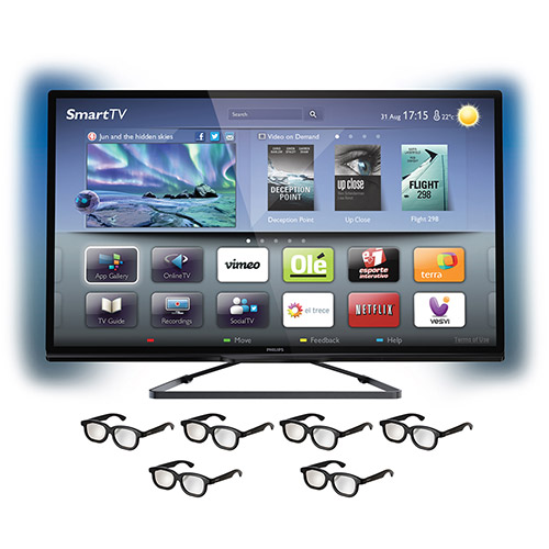 SmartTV LED 3D 46" Philips 46PFL5508 Full HD Ambilight Entradas 3 HDMI 2 USB 360Hz Wifi 6 Óculos