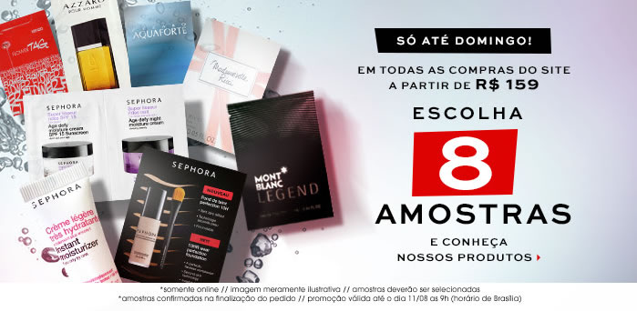 Sephora: Ganhe 8 amostras grátis nas compras acima de R$ 159