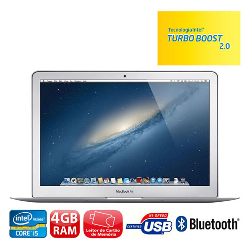 MacBook Air Apple MD761BZ/A com Intel® Core™ i5 Dual Core, 4GB, 256GB SSD, Leitor de Cartões, Bluetooth 4.0, LED 13.3" e OS X Mountain Lion + iLife