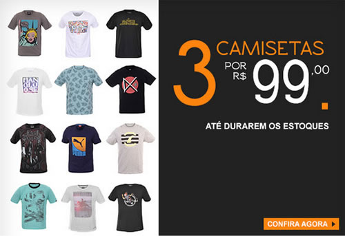 Kanui: 3 camisetas por R$ 99