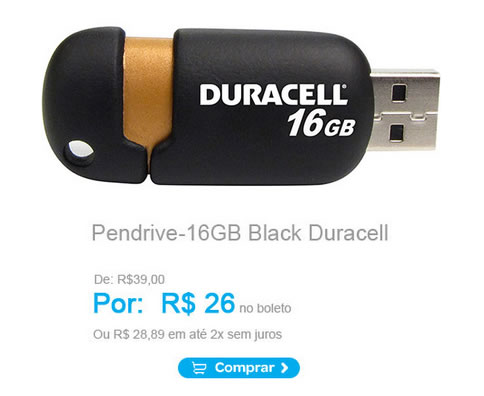 Pen Drive Duracell 16GB por R$ 26 no Submarino