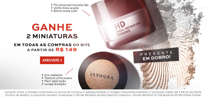 Ganhe 2 miniaturas nas compras acima de R$ 149 na Sephora