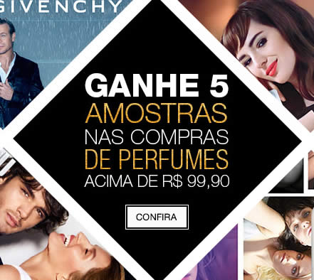 Nas compras acima de R$99,90 em perfumes, ganhe 5 amostras na Renner