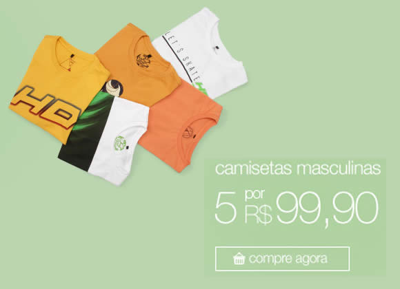 5 camisetas masculinas por R$ 99,90 na Americanas