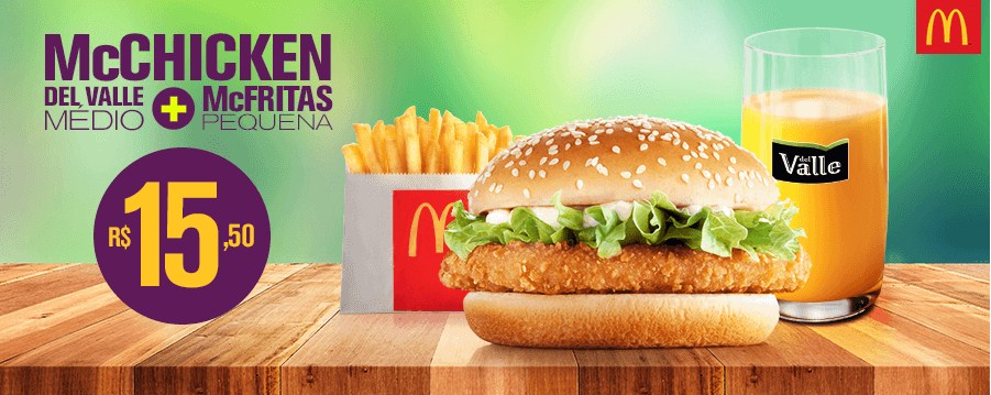 McChicken + Batata pequena e Del Valle 500ml por R$15,50