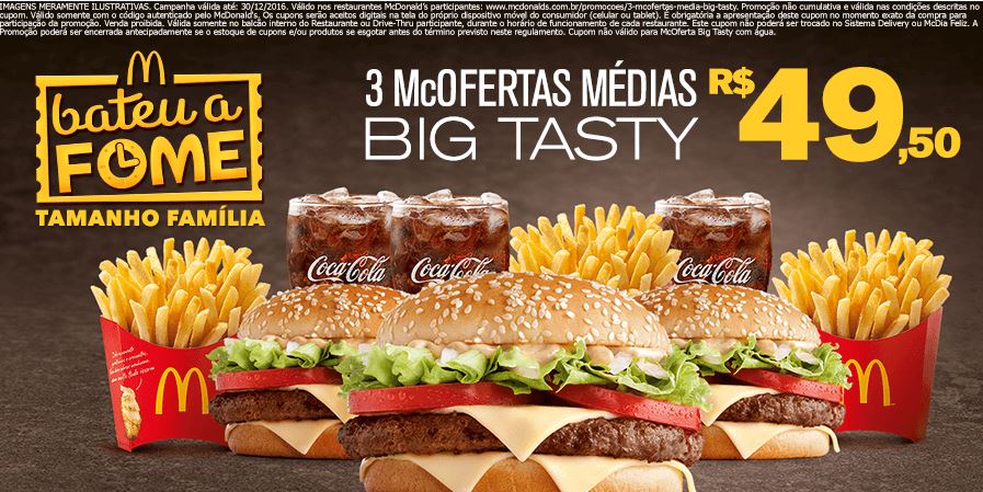 3 McOfertas Média Big Tasty por R$49,50