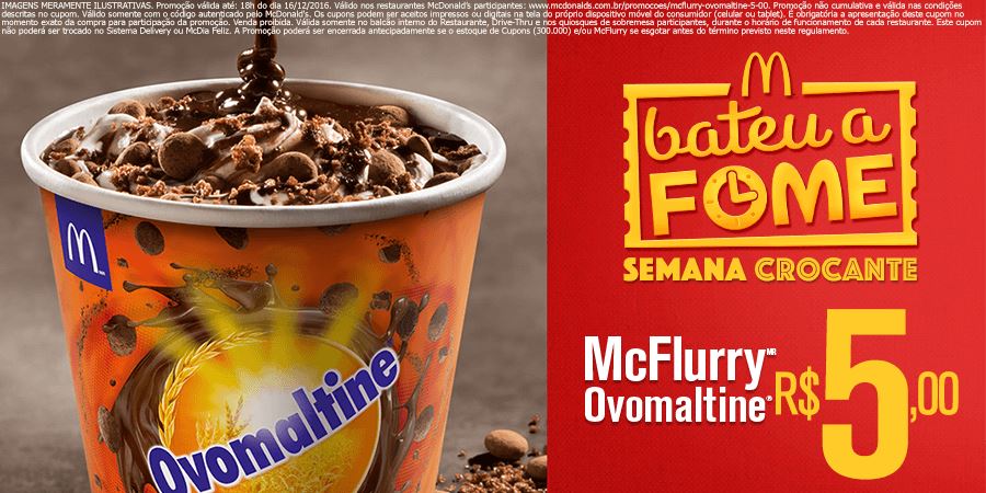 McFlurry Ovomaltine por R$5,00 no McDonald's