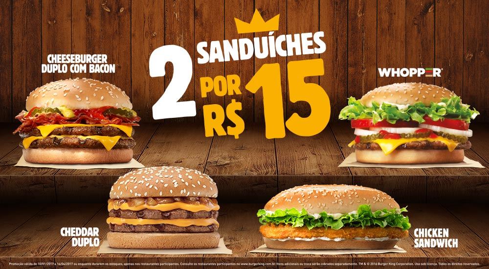 2 Sanduíches por apenas R$15 no Burger King