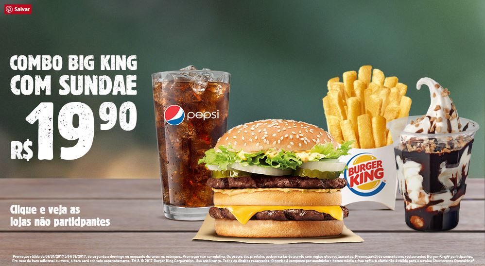 Combo Big King com Sundae por R$19,90 no Burger King