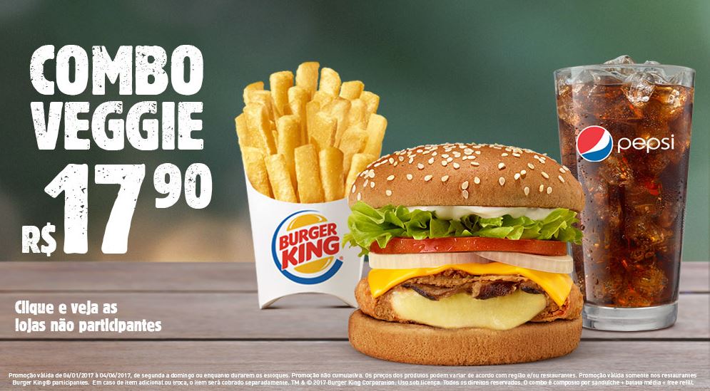 Combo Veggie por R$17,90 no Burger King