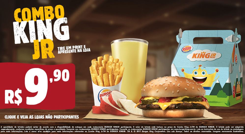 Combo King Jr por R$9,90 no Burger King