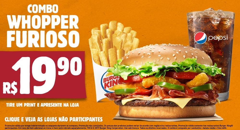 Combo Whopper Furioso por R$19,90 no Burger King