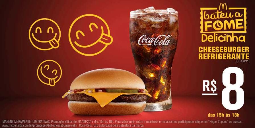 Cheeseburger + Refrigerante 300ml por R$8,00 no McDonald's