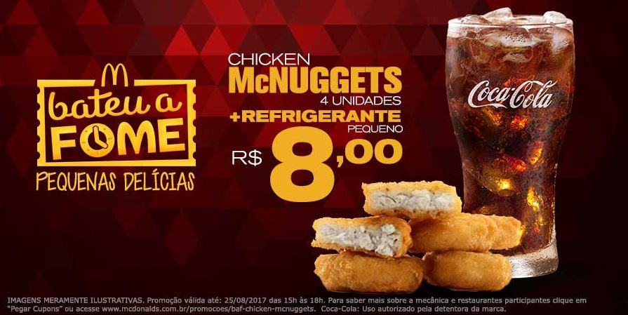 Chicken McNuggets + Refrigerante pequeno por R$8 no McDonald's