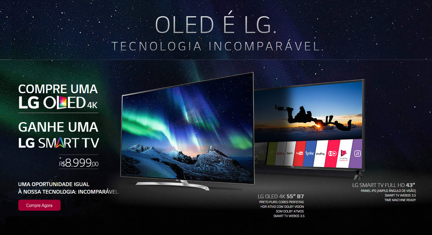 Compre LG Smart TV OLED 55" Ultra HD 4K e Leve Smart TV LED 43" 43LJ5500 no Walmart